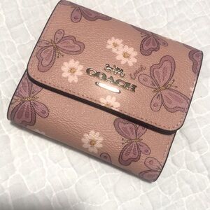 NWT Coach Small Trifold Wallet Lovely Butterfly Print Pink Multi
